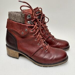 Aetrex Aubrey Orthopedic Leather Boots Women 11 EU 42 Weatherproof Lace Up Red